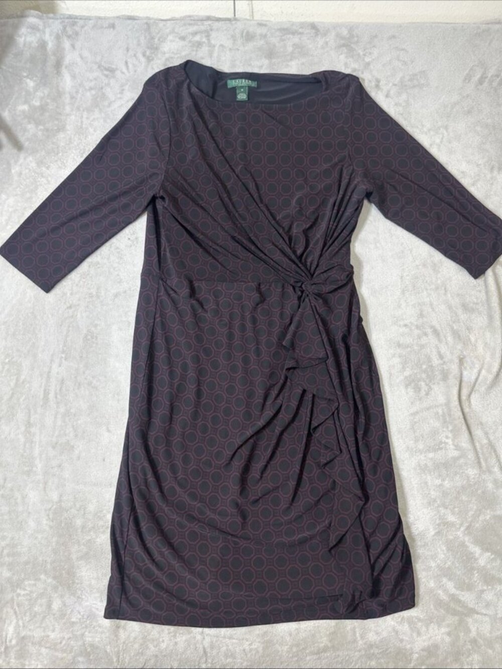Lauren Ralph Lauren tie waist dress women’s 16 black maroon geometric print